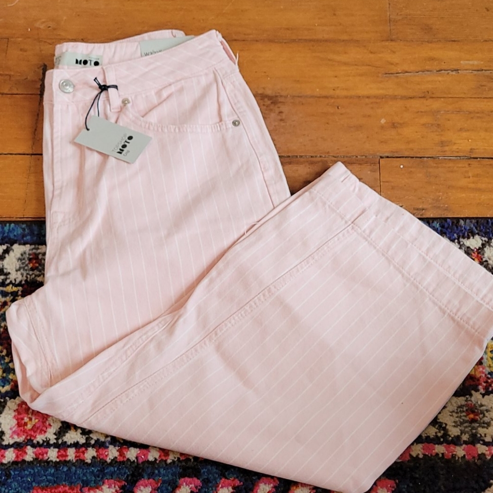 Top Shop 1990's Style Pink Wide Leg Crop Jeans NWT
